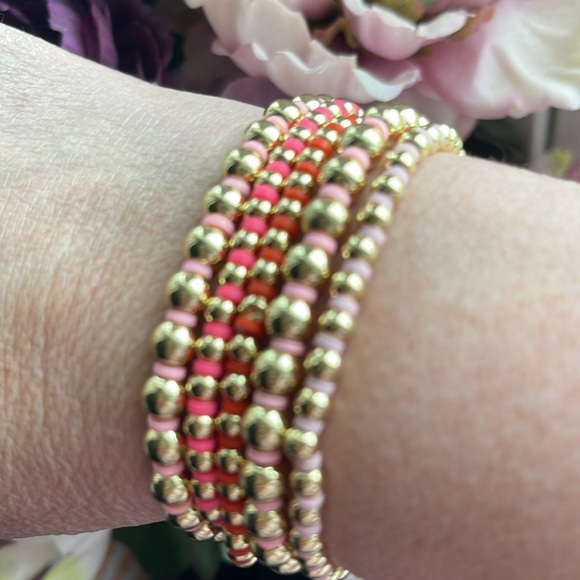 Gold Beaded Stackable Stretch Bracelets Set -  14K Gold Beads - Picture 16 of 16